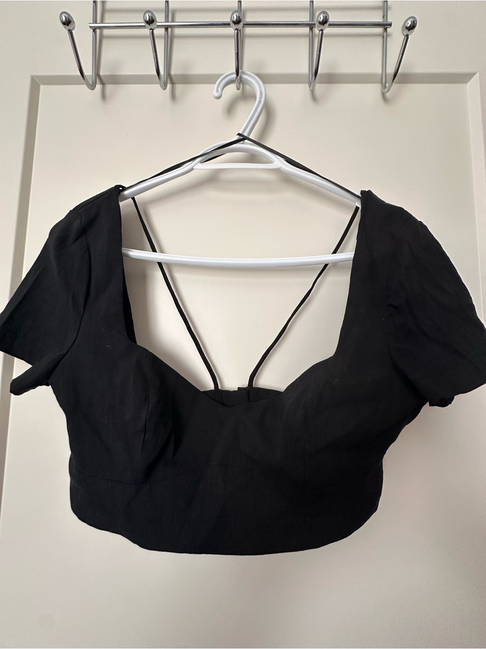 Zara Black Cropped Puff Sleeve Top with Strappy Back